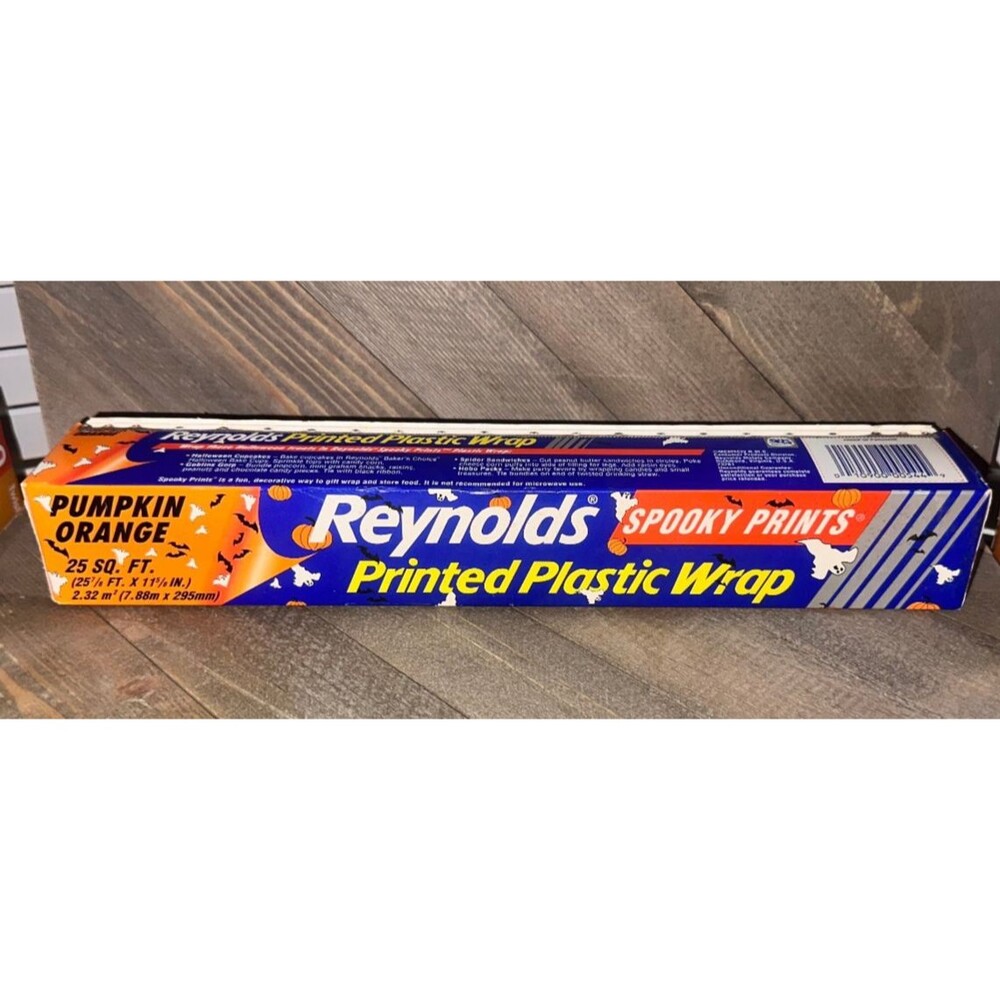 Reynolds Vintage Printed Plastic Wrap Spooky Prints Pumpkin Orange Halloween